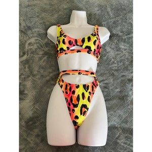 ASOS‎ Rainbow leopard 90's Strappy high waisted bathing suit